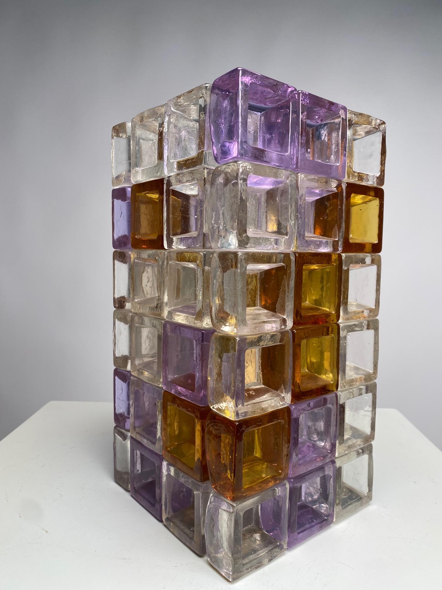 Sculptural Poliarte Table Lamp in Glass Cubes Designed by Albano Poli, Italy 3