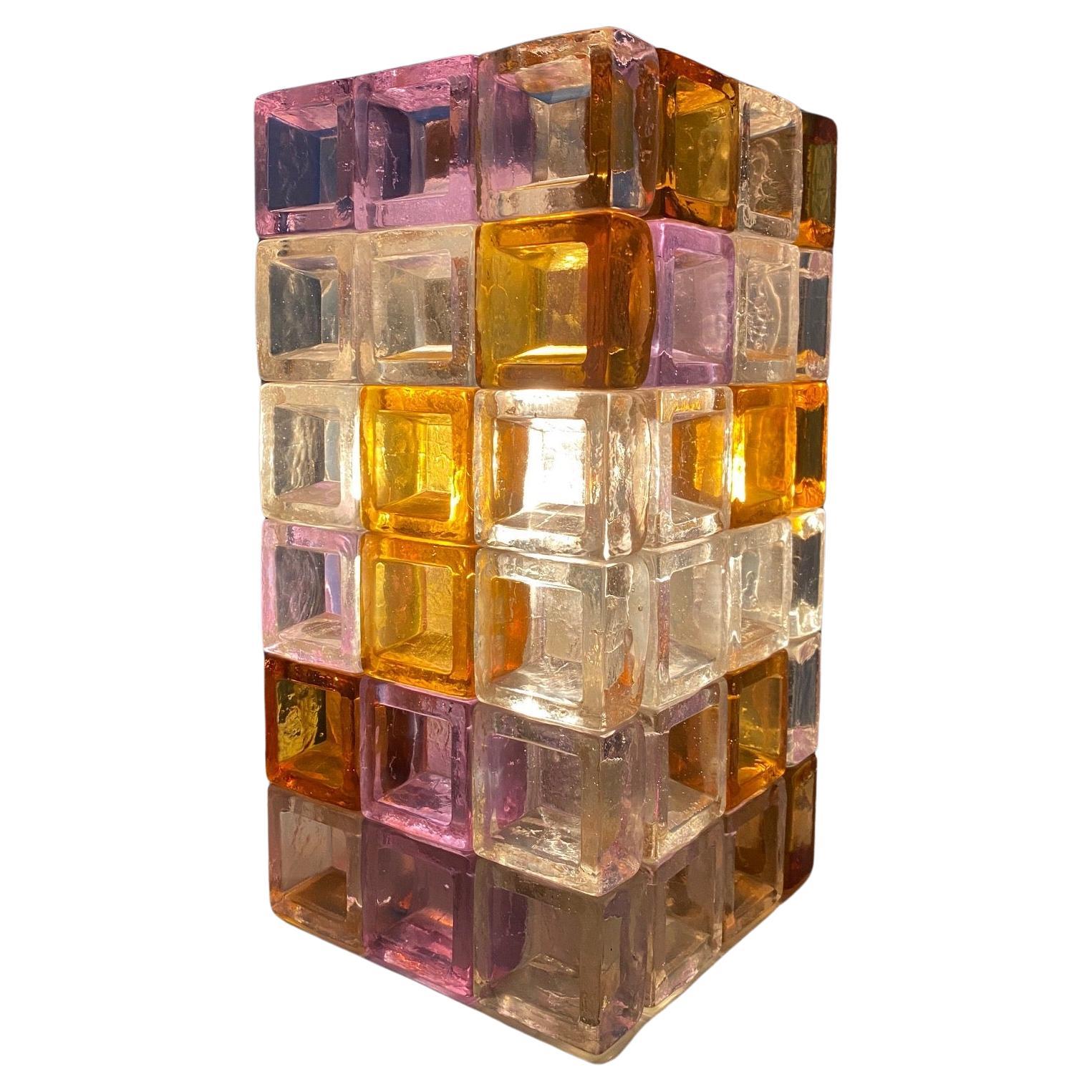 Sculptural Poliarte Table Lamp in Glass Cubes Designed by Albano Poli, Italy