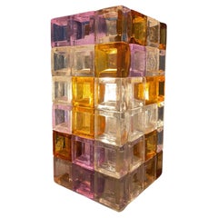 Sculptural Poliarte Table Lamp in Glass Cubes Designed by Albano Poli, Italy