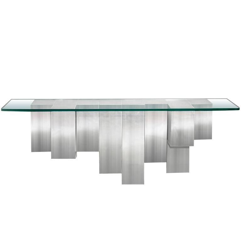 Sculptural Polished Aluminium Console with Glass Top by Cy Mann In Excellent Condition For Sale In New York, NY