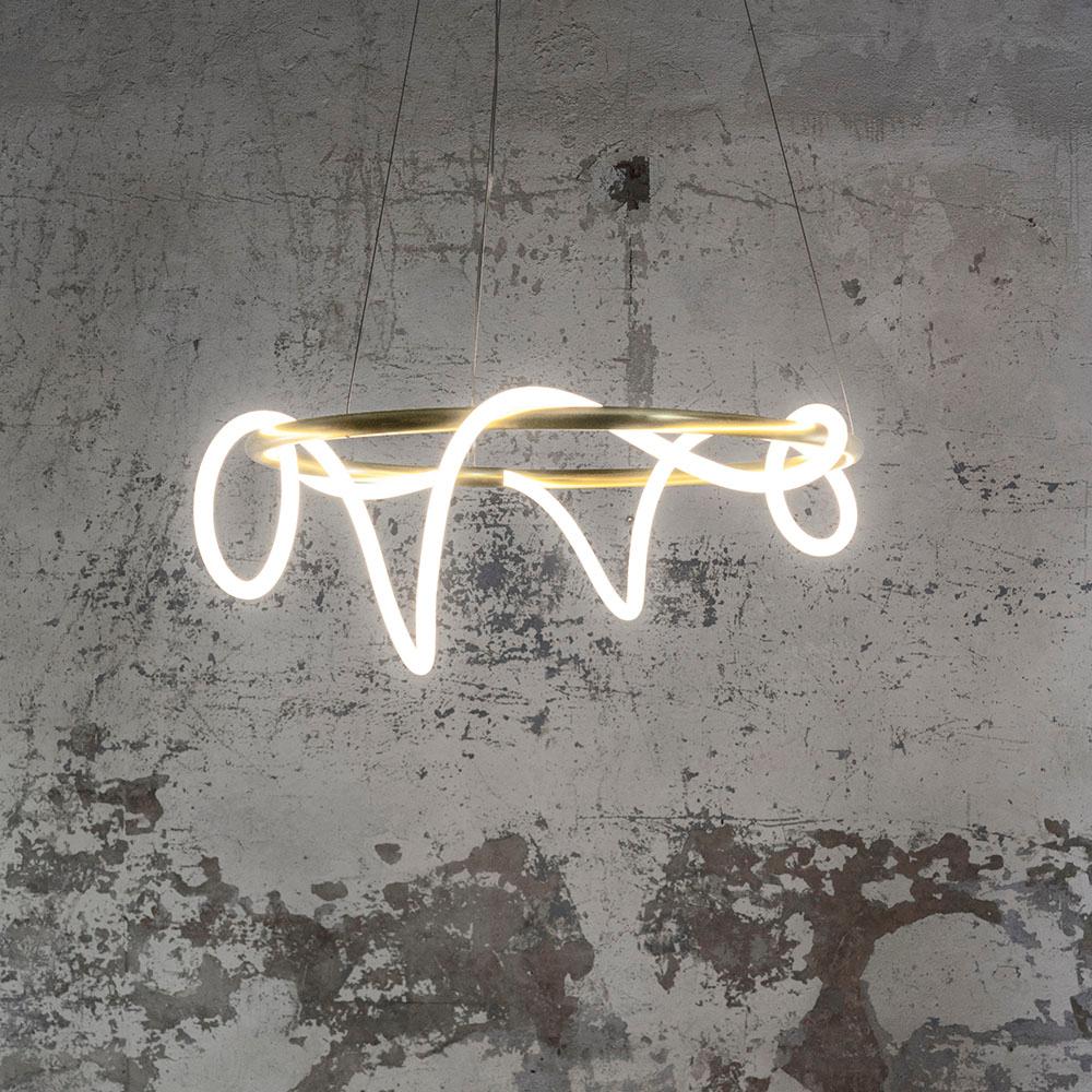 Lampadario scultoreo Shiva in ottone lucido e tessuto di Morghen Studio In condizioni Nuovo in vendita a Milan, IT