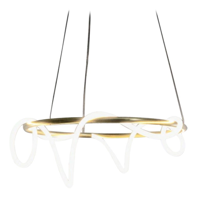 Lampadario scultoreo Shiva in ottone lucido e tessuto di Morghen Studio in vendita