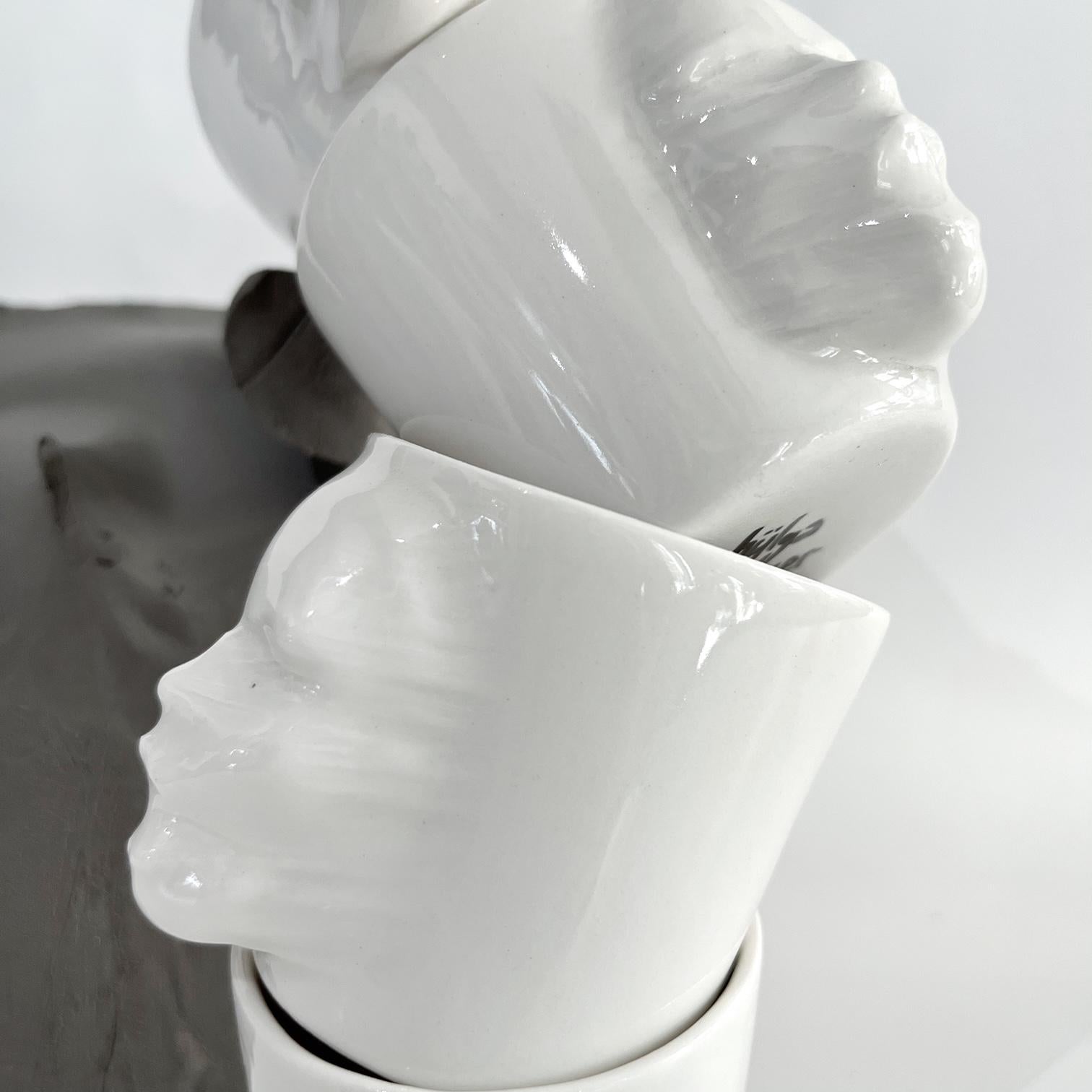 Sculptural Porcelain Cups Set of 2 by Hulya Sozer, Face Silhouette, White In New Condition For Sale In Mugla, Bodrum