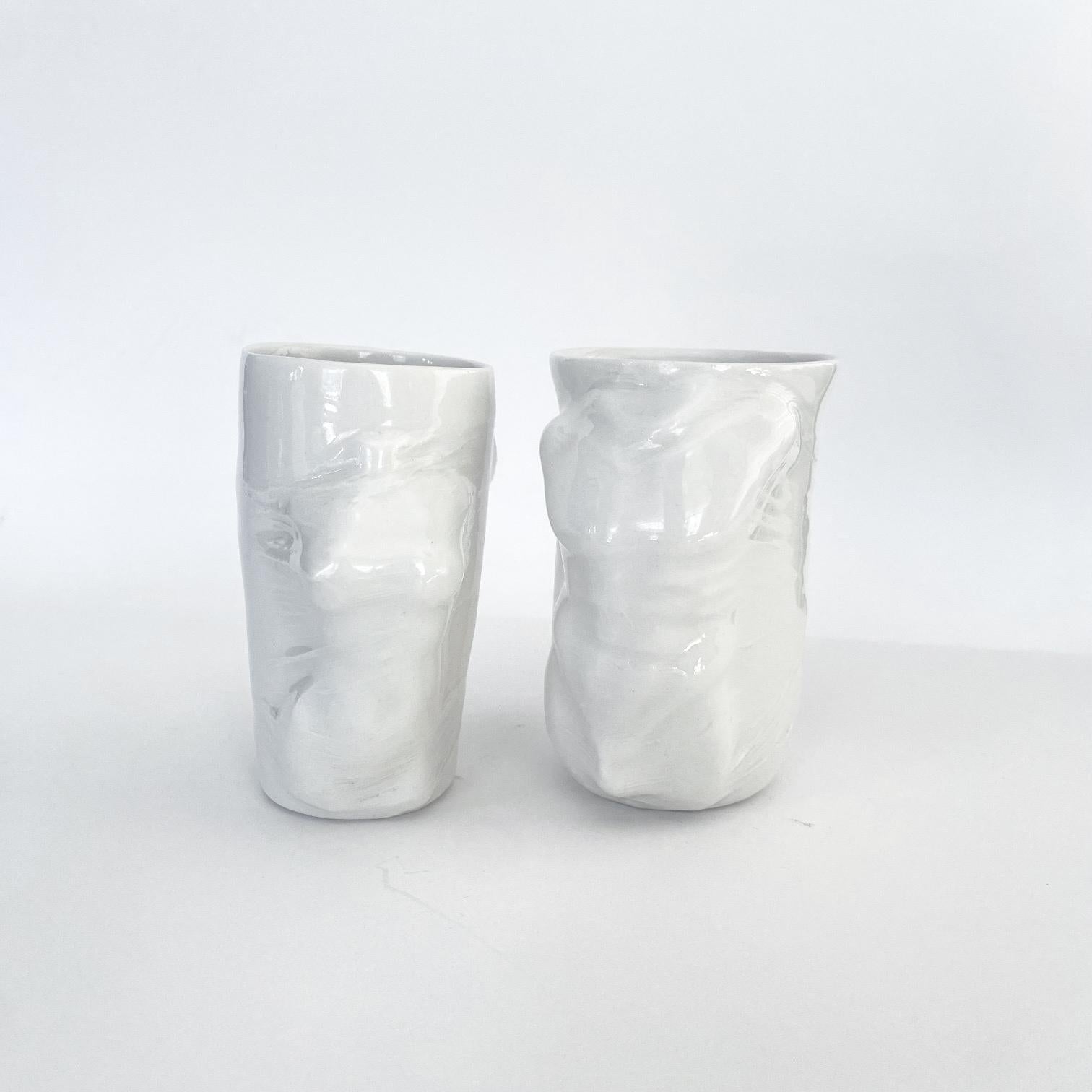 Sculptural Porcelain Cups Set of 2 by Hulya Sozer, Male and Female Body, White In New Condition For Sale In Mugla, Bodrum