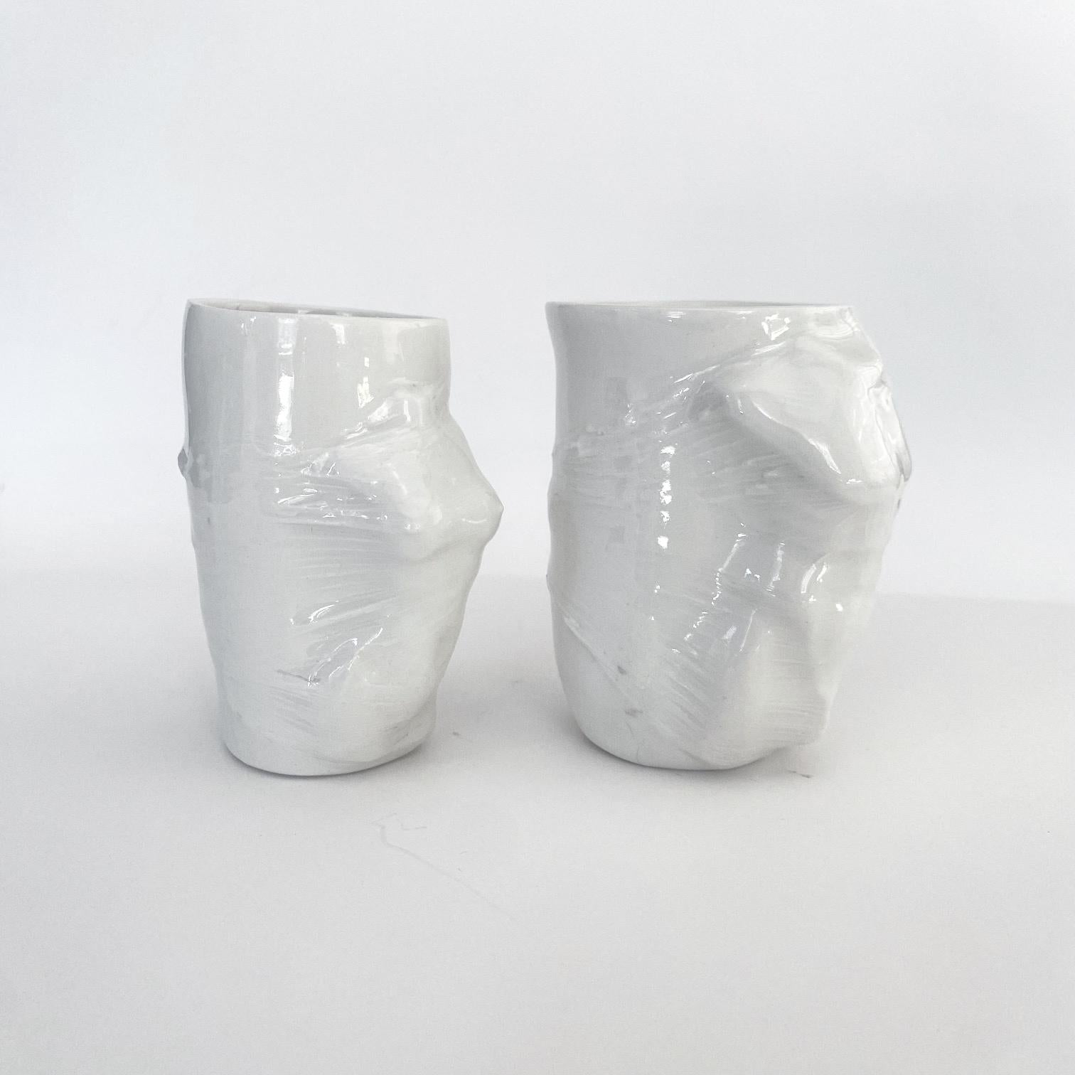 Contemporary Sculptural Porcelain Cups Set of 2 by Hulya Sozer, Male and Female Body, White For Sale