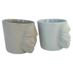 Sculptural Porcelain Cups Set of 2 by Hulya Sozer, Silhouette, Mink and Ice Blue