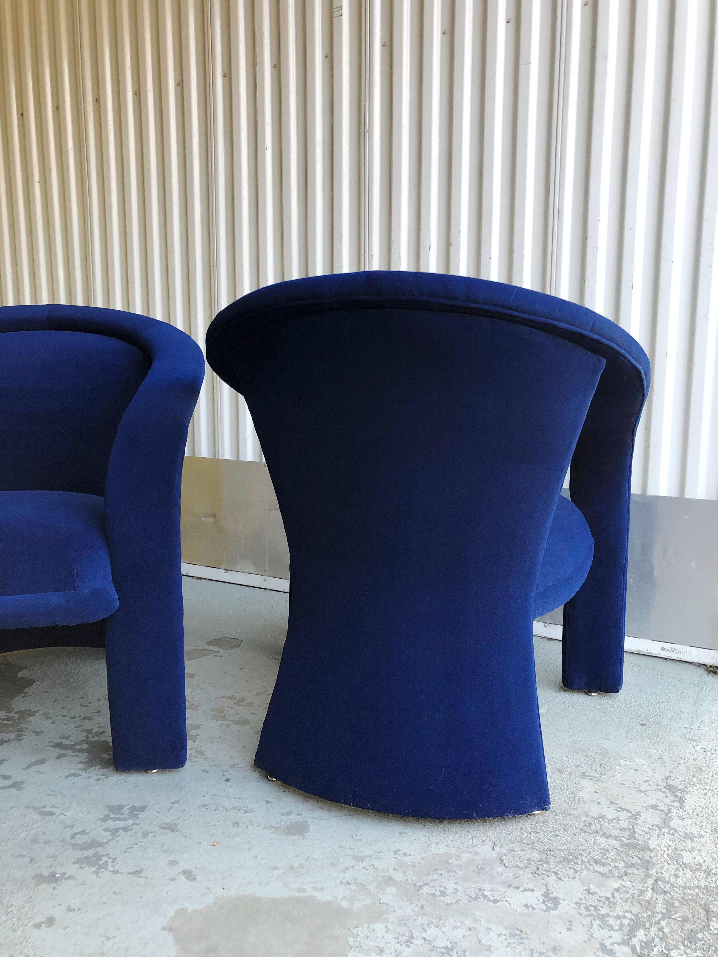 Sculptural Post Modern Armchairs After Marge Carson in New Cotton Indigo Velvet 3