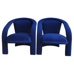 Sculptural Post Modern Armchairs After Marge Carson in New Cotton Indigo Velvet