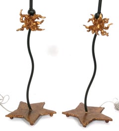 Sculptural Post Modern Black and Gold Lamps Mid Century