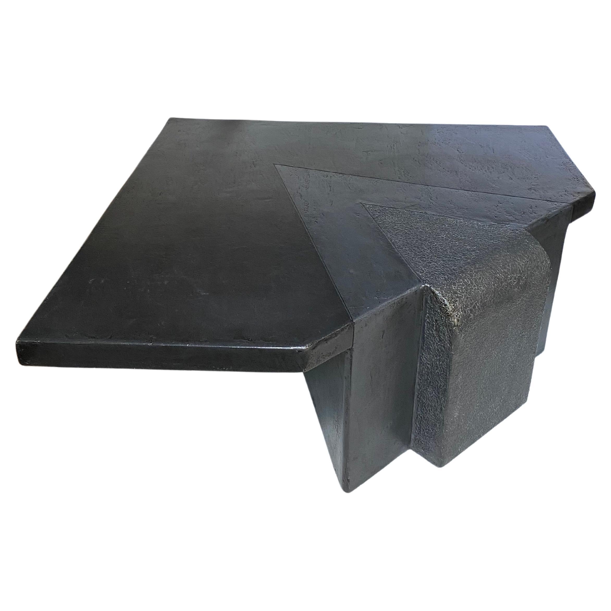Late 20th Century Sculptural Post-Modern Cantilever Geometric Coffee Table Black Plaster 1980s For Sale