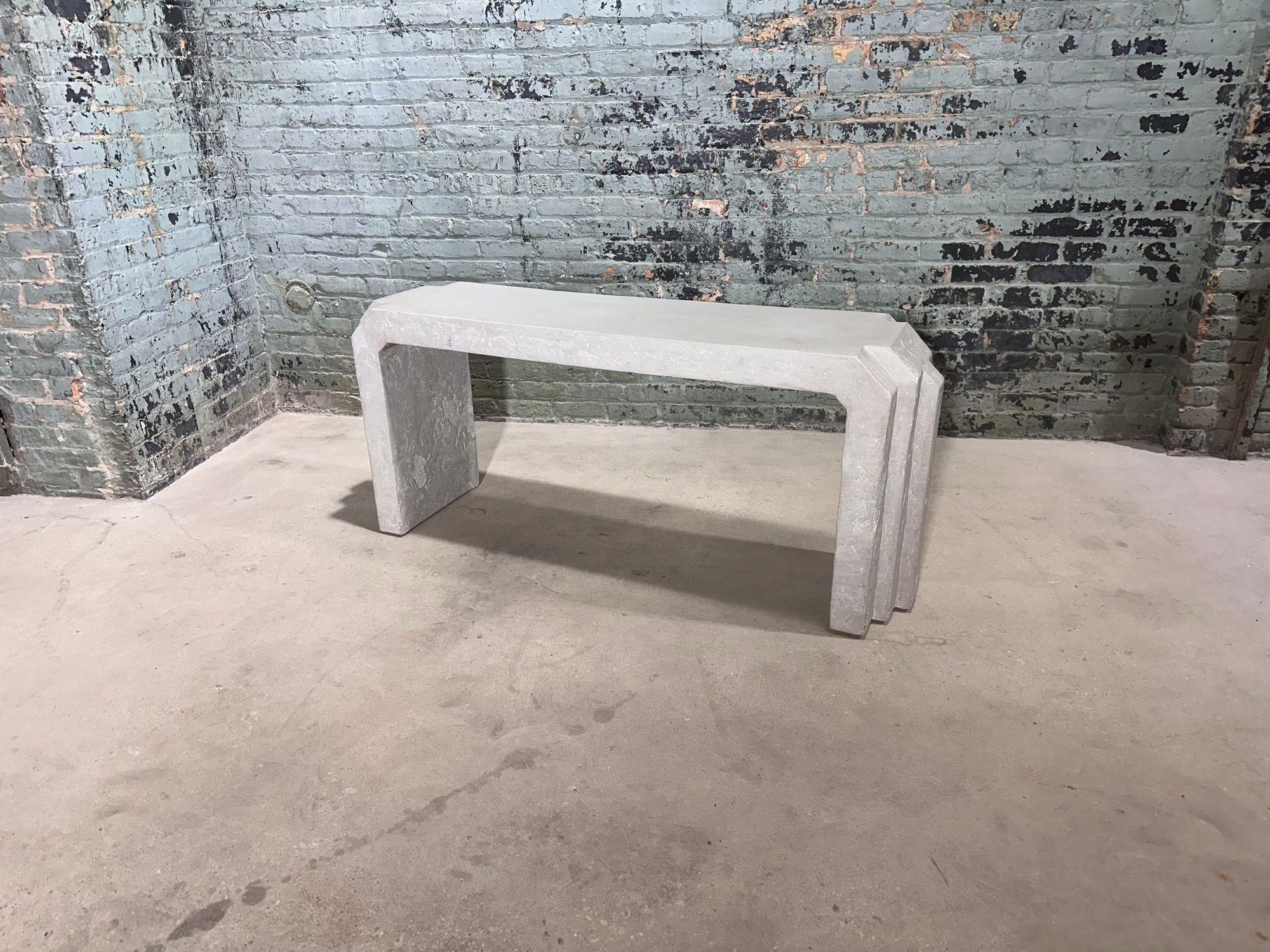 American Sculptural Post Modern Gray Plaster Console, 1980 For Sale