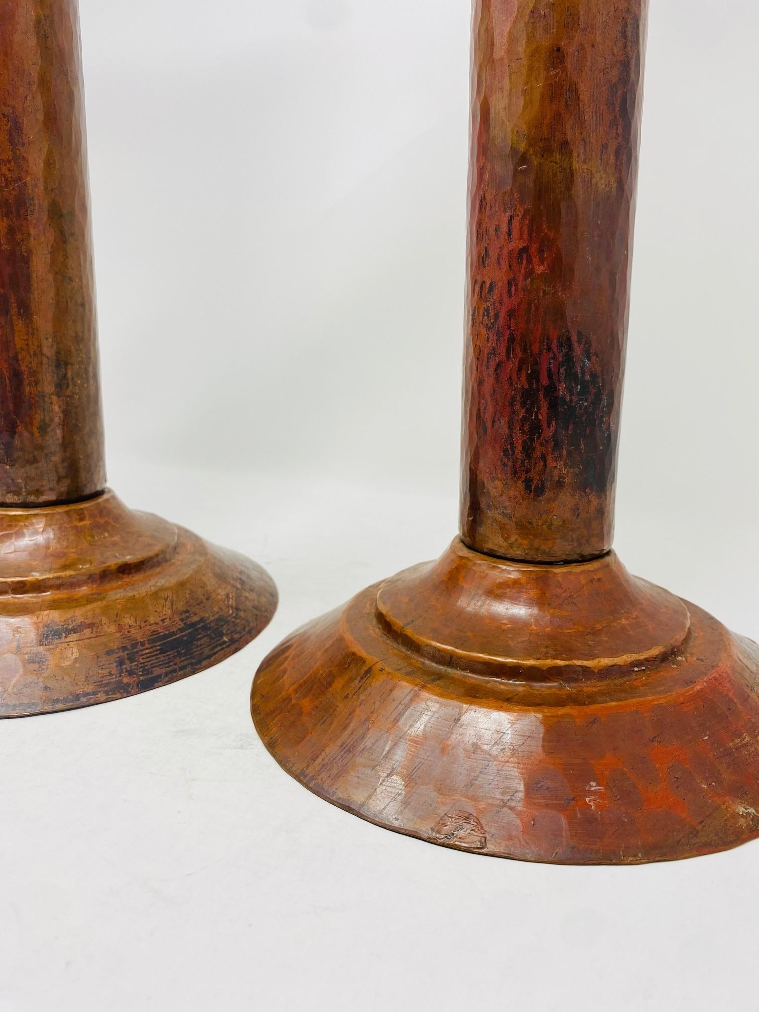 Sculptural Post Modern Hammered Copper Candleholders (Pair) In Good Condition For Sale In San Diego, CA