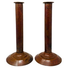 Retro Sculptural Post Modern Hammered Copper Candleholders (Pair)