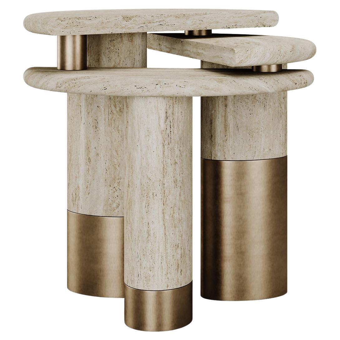 Sculptural Post-Modern Kotor Side Table in Travertine by Mavo Atelier Handmade