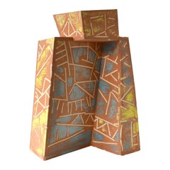 Sculptural Post Modern Terracotta Art Vase Decorated