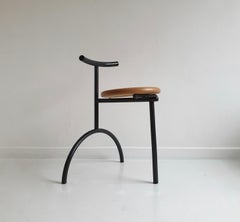 Sculptural Postmodern Black Tubular, Metal and Beech, 3-Legged Chair, circa 1980