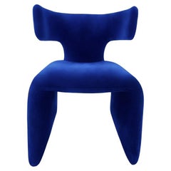 Silla de comedor escultural postmoderna de terciopelo azul Euforia