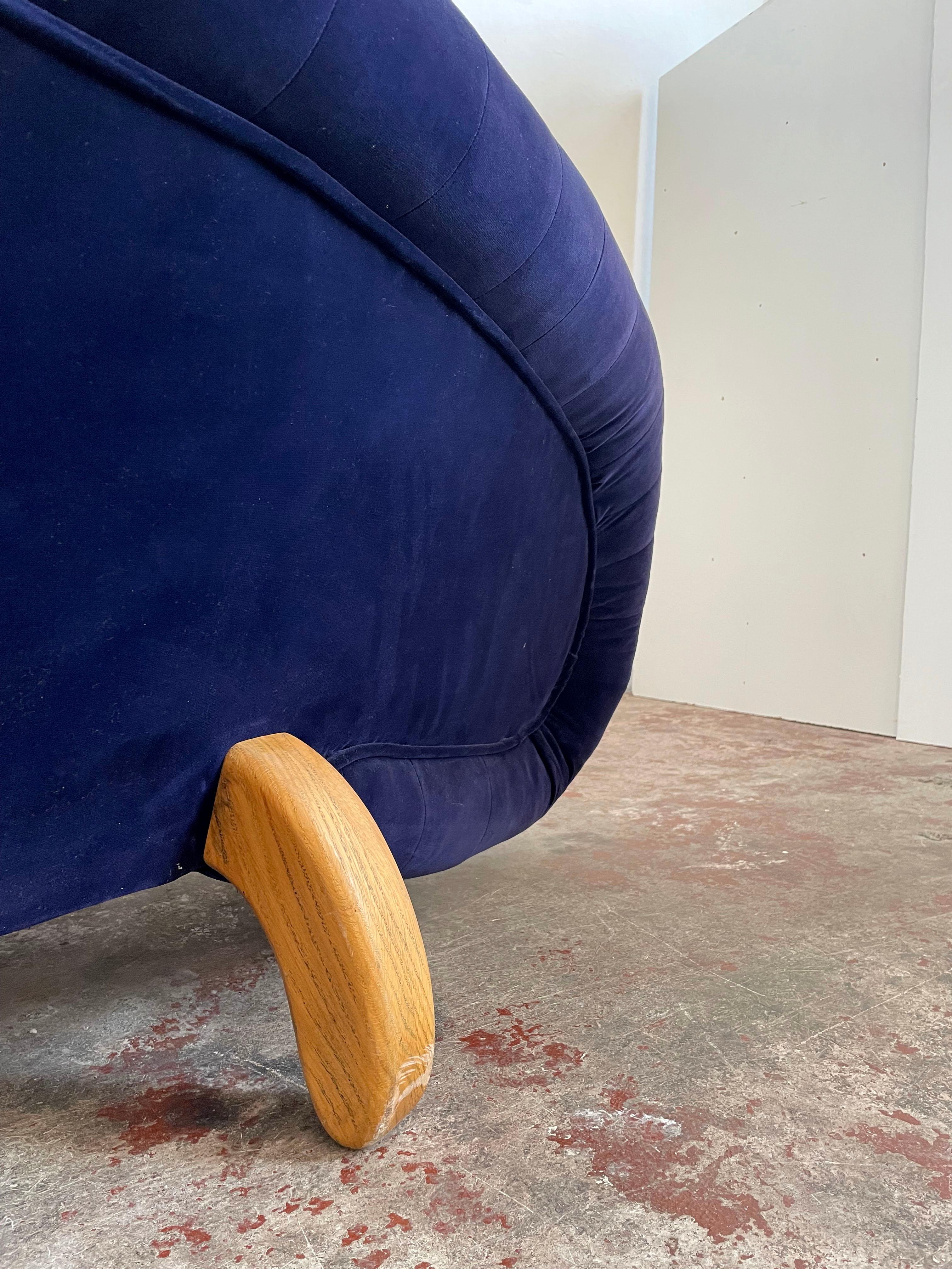 20th Century Sculptural Postmodern Blue Velvet Sofa Love Seat, Curved Asymmetrical Form  For Sale