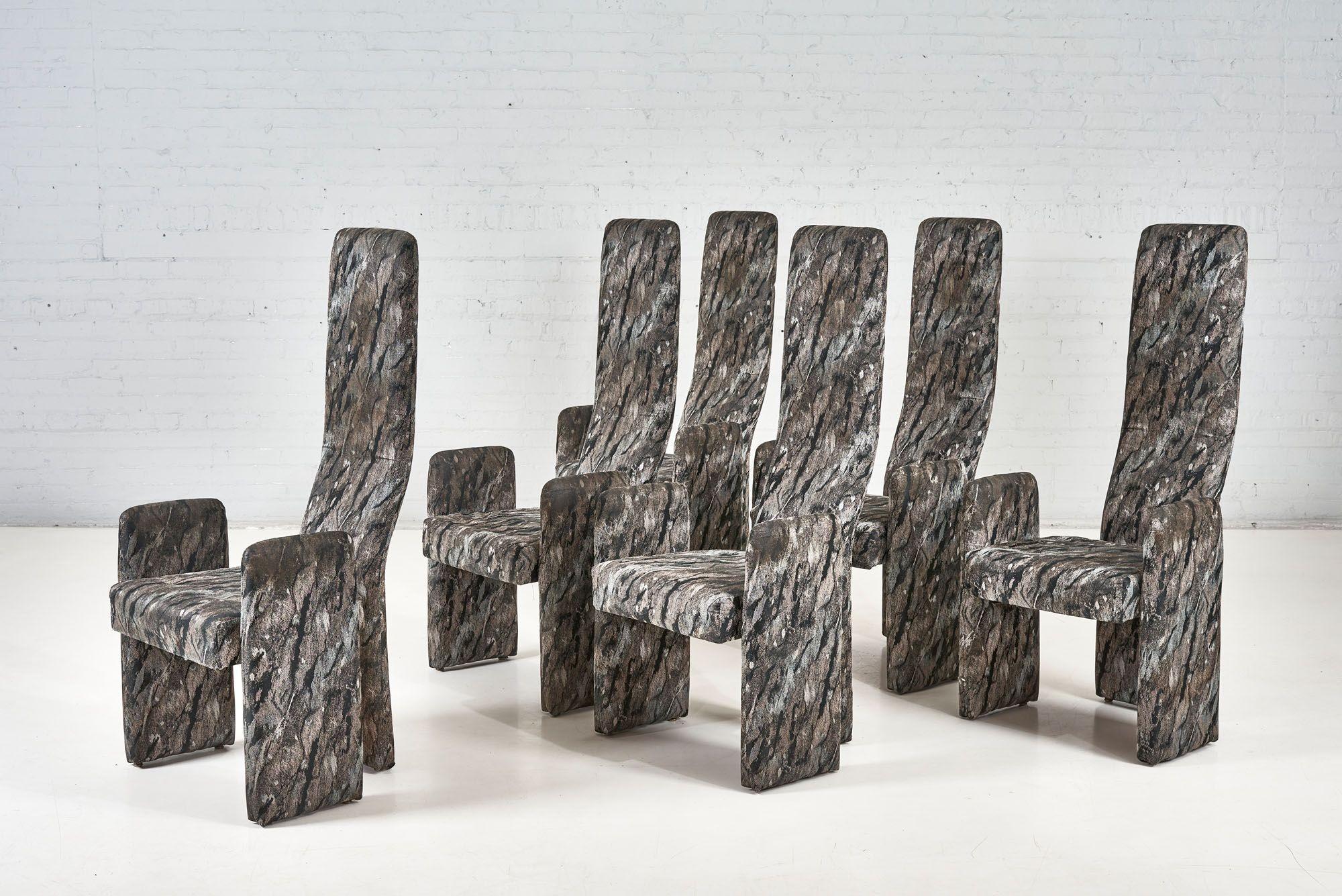 Sculptural Post Modern High Back Dining Chairs, 1980. In Good Condition For Sale In Chicago, IL