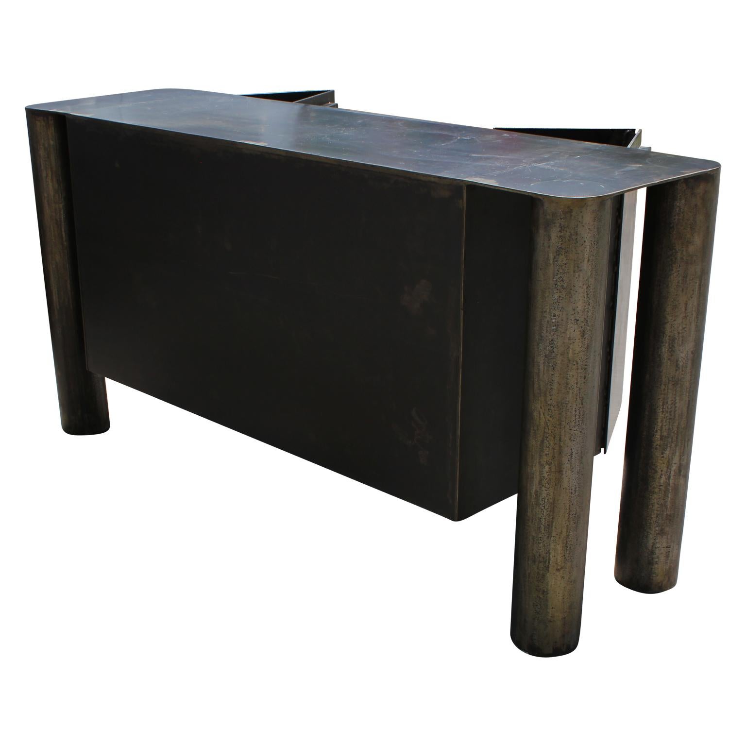 North American Sculptural Postmodern / Industrial Custom Made Steel Sideboard / Cabinet