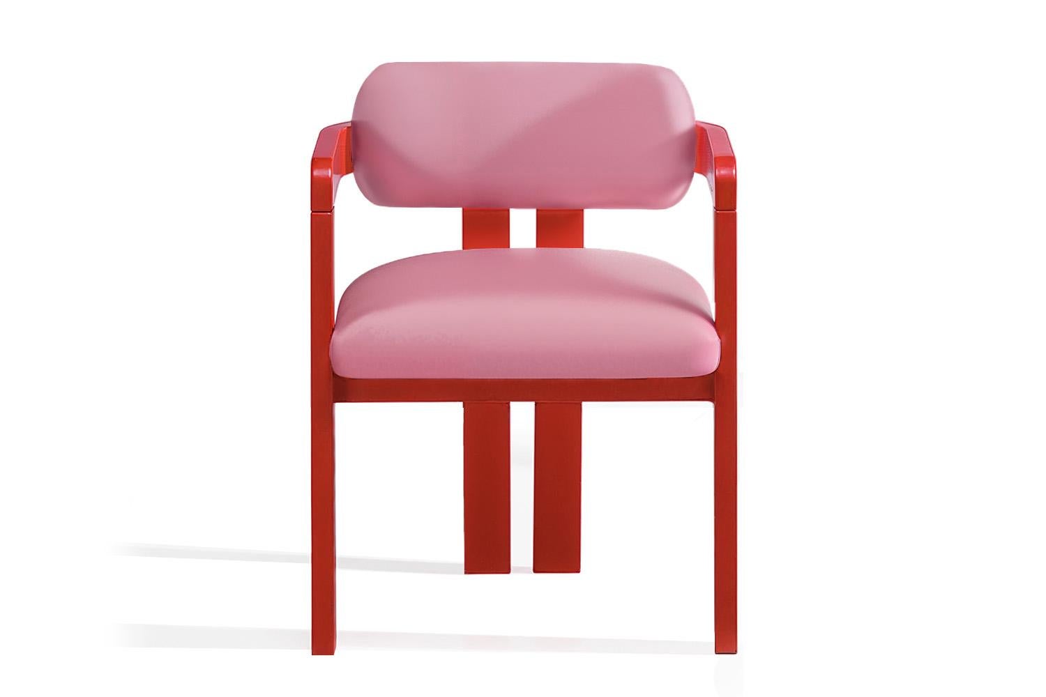 Silla de Comedor Postmoderna Vértigo de Terciopelo Rosa y Patas Azules Siglo XXI y contemporáneo en venta