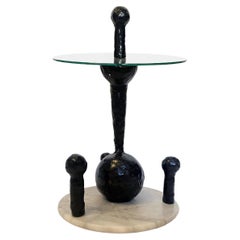 Mesa auxiliar escultórica postmoderna de Jonathan Christian, madera y mármol, Francia