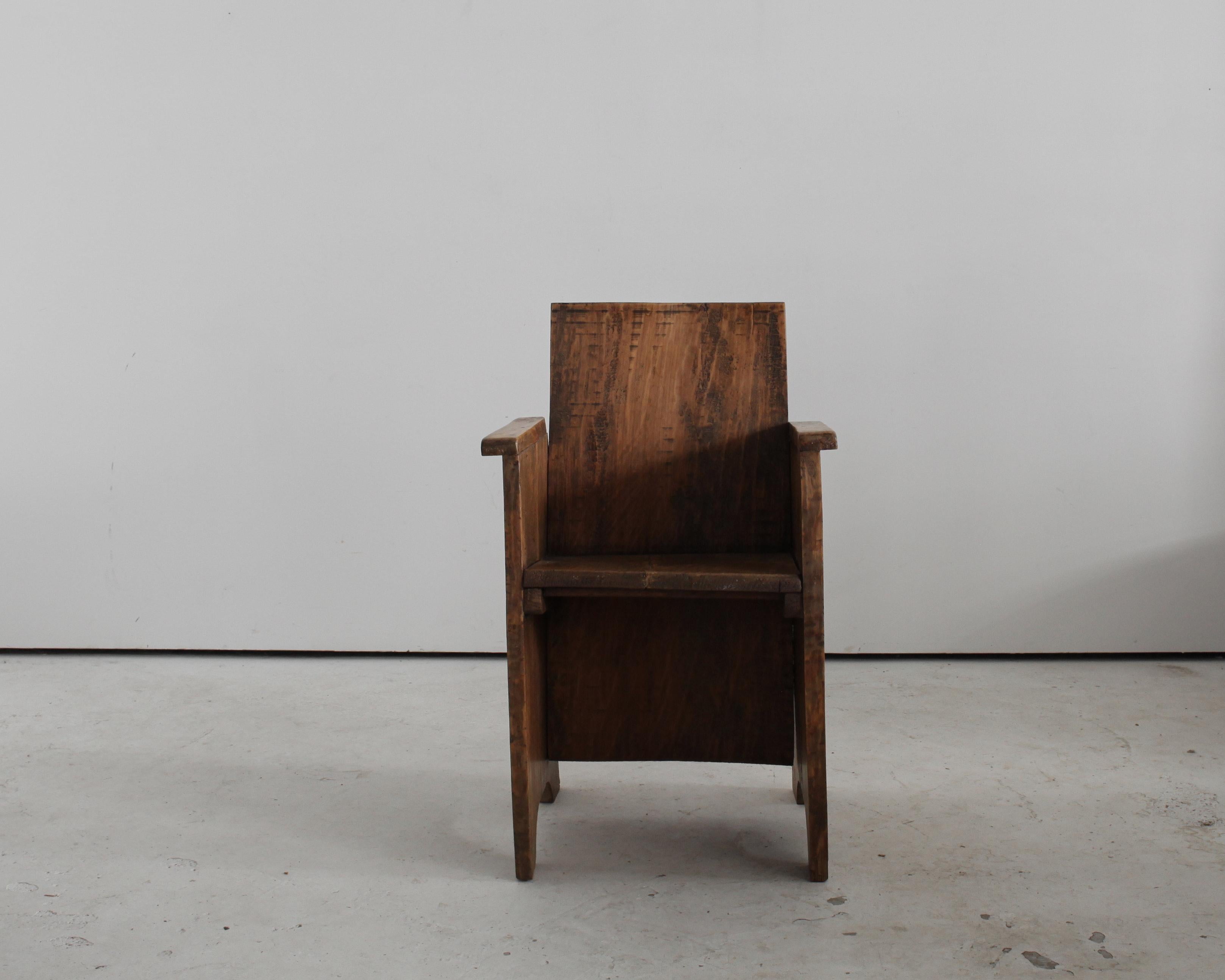 19th Century Sculptural Primitive French Folk Art Elm Chair For Sale