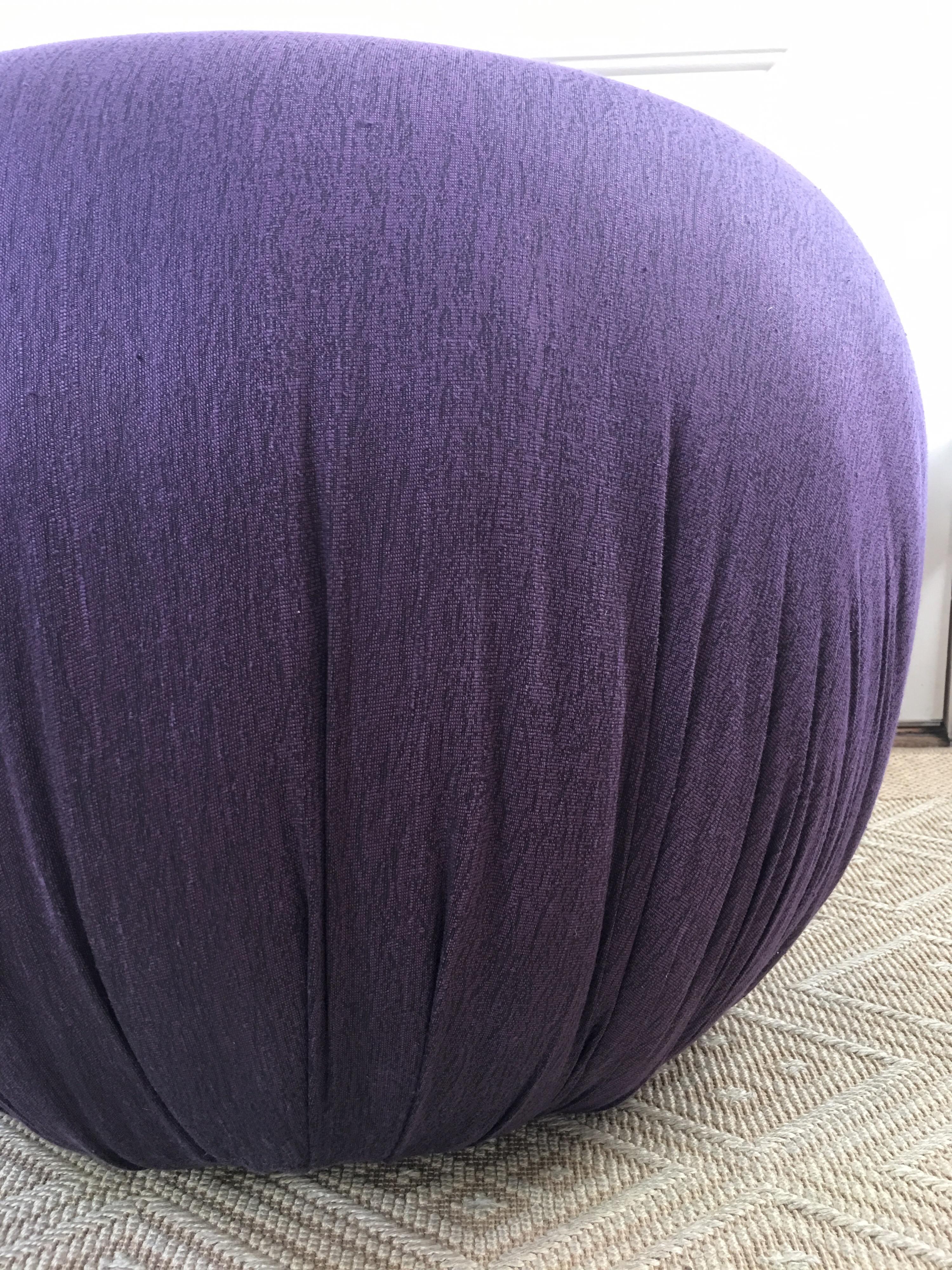 Sculptural Purple Ruched Lounge Chair and Souffle Pouf Ottoman Set, 1980s 1
