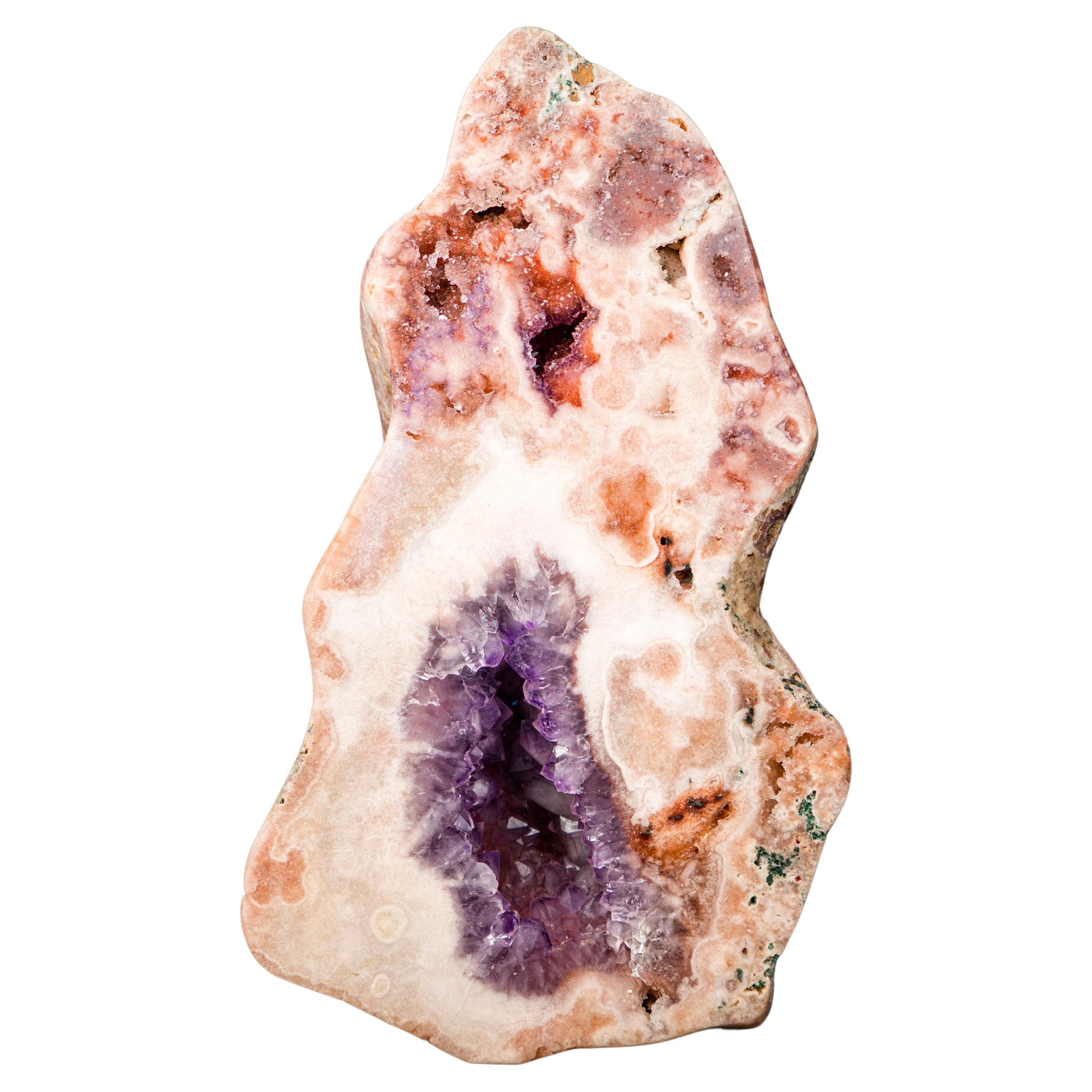 Sculptural Rare Pink Amethyst Geode with Pink and Purple Druzy