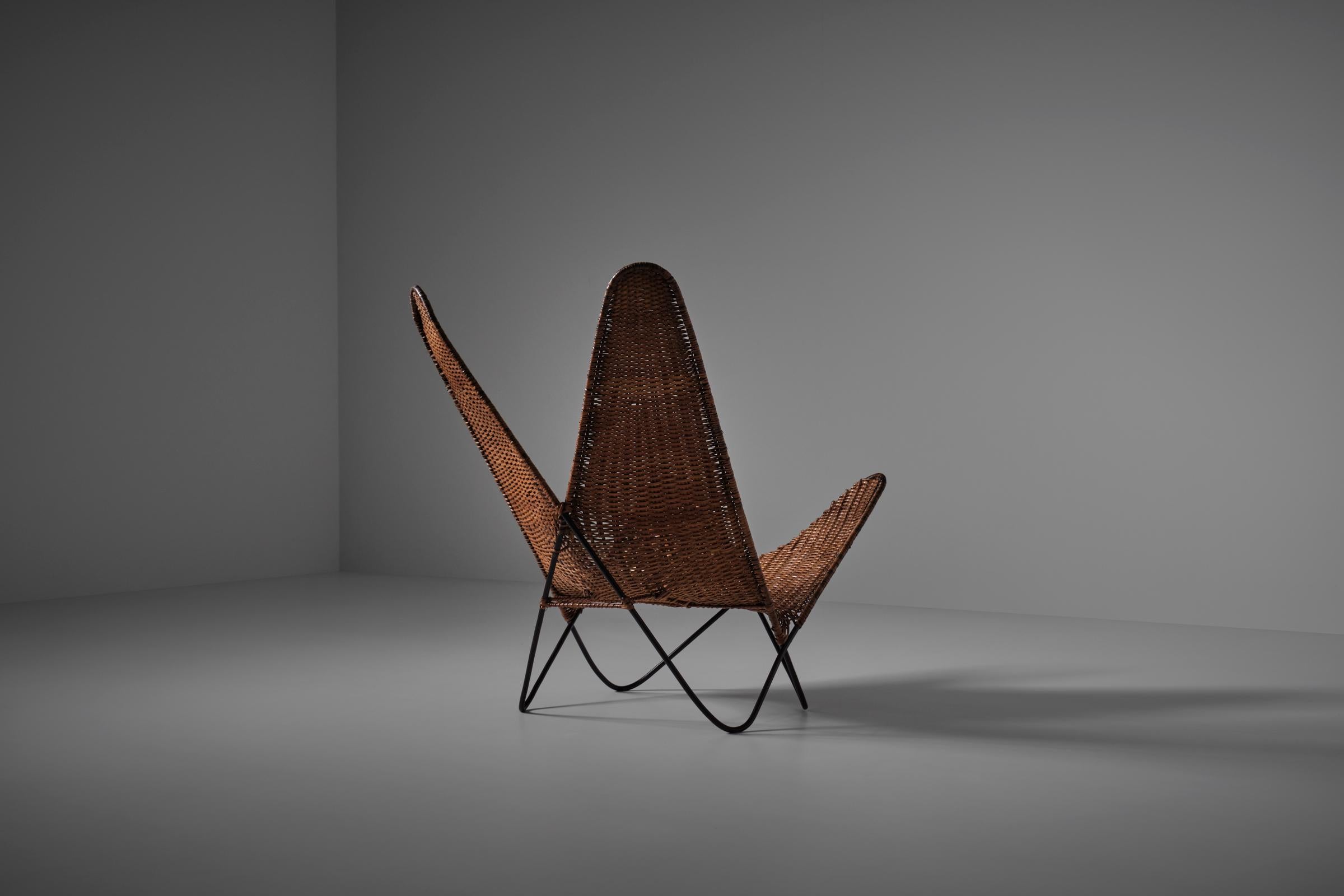 Mid-Century Modern Sculptural Rattan Butterfly Chair, France 1960s