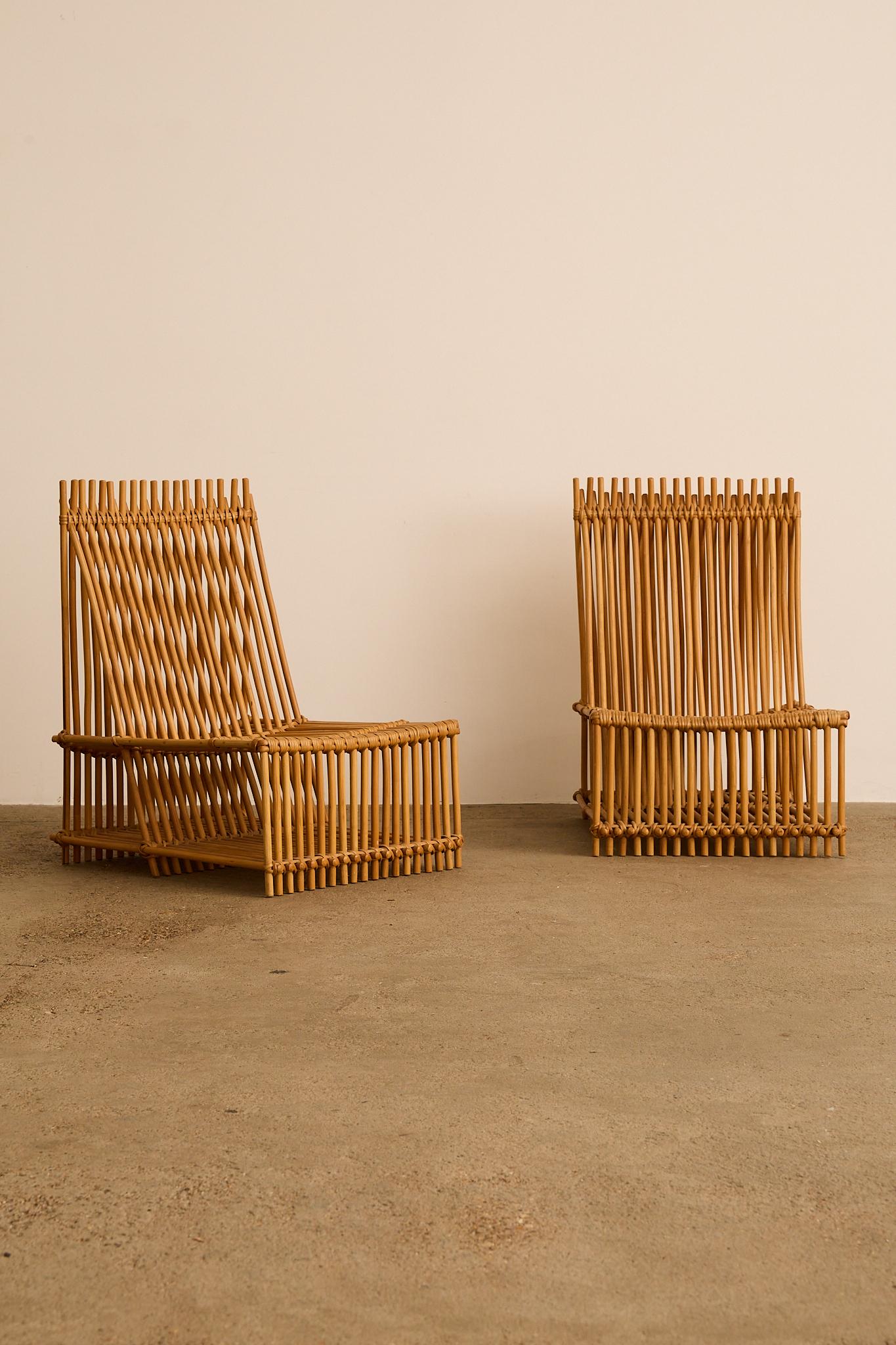 Spagnolo Sedie da salotto scultoree in rattan in vendita