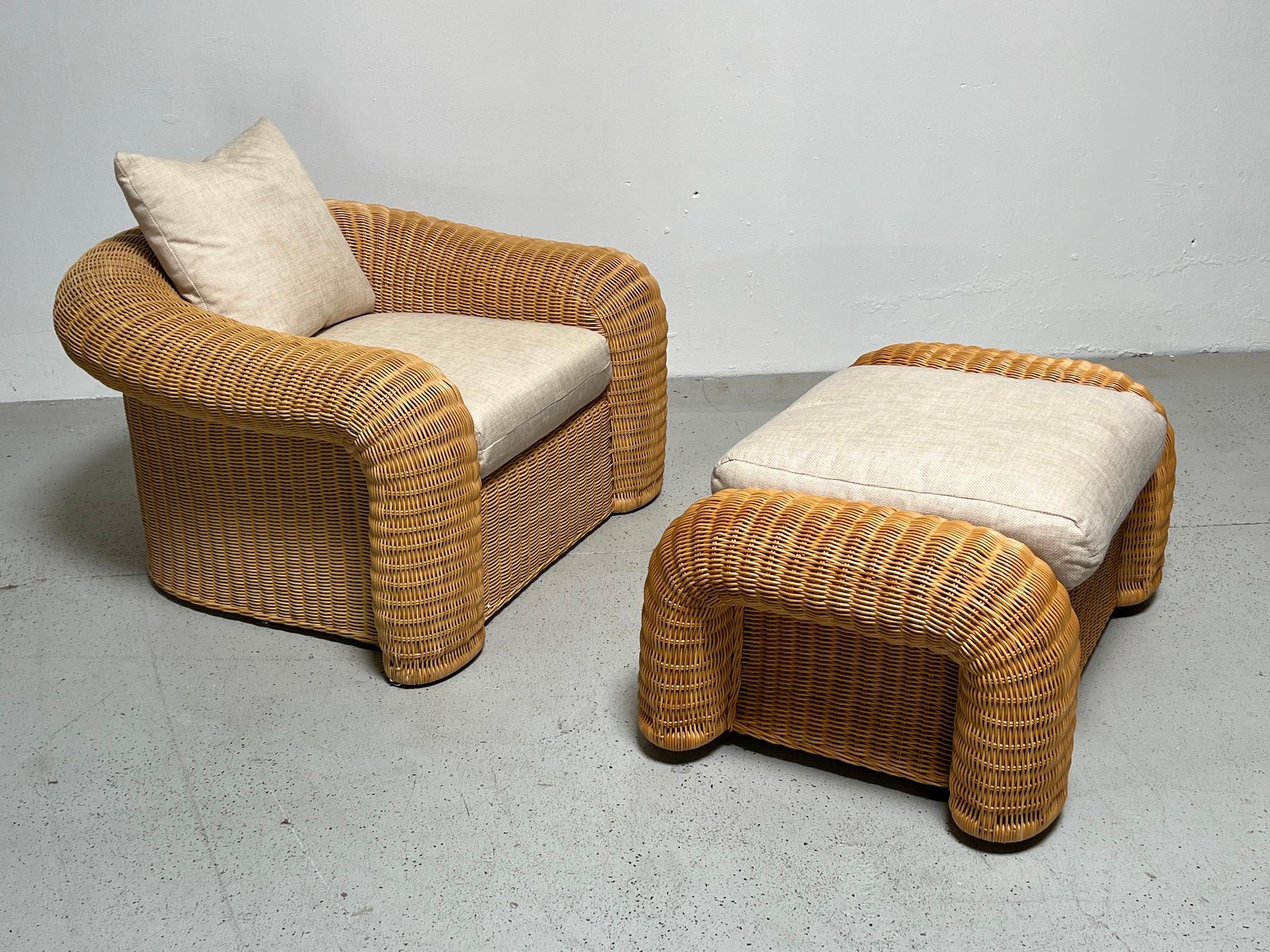 Late 20th Century Sculptural Rattan Oversized Chair and Ottoman by Preview 