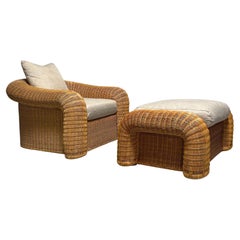 Retro Sculptural Rattan Oversized Chair and Ottoman by Preview 