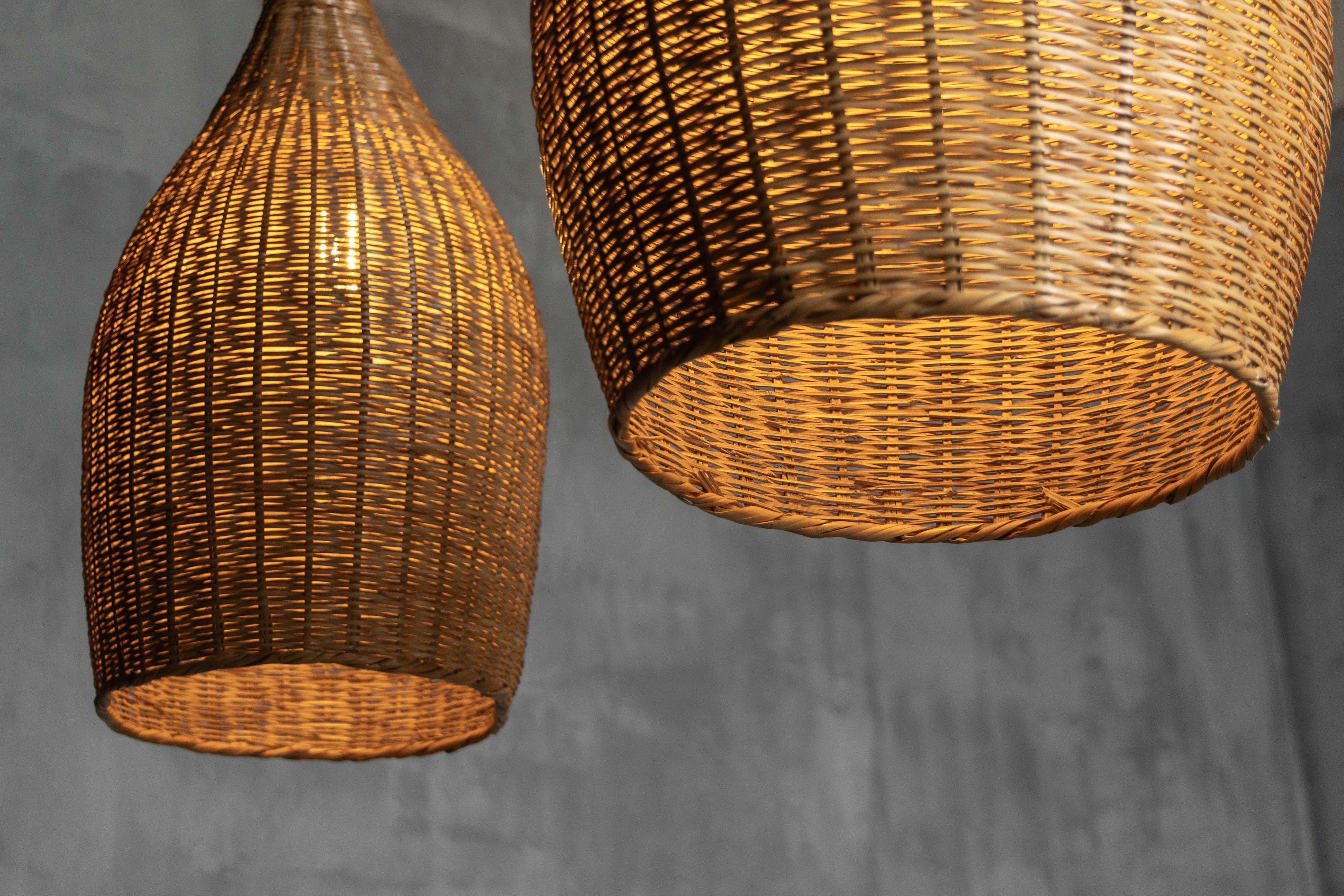 Skulpturale Rattan-Pendelleuchten, Frankreich, 1960er Jahre im Angebot 5
