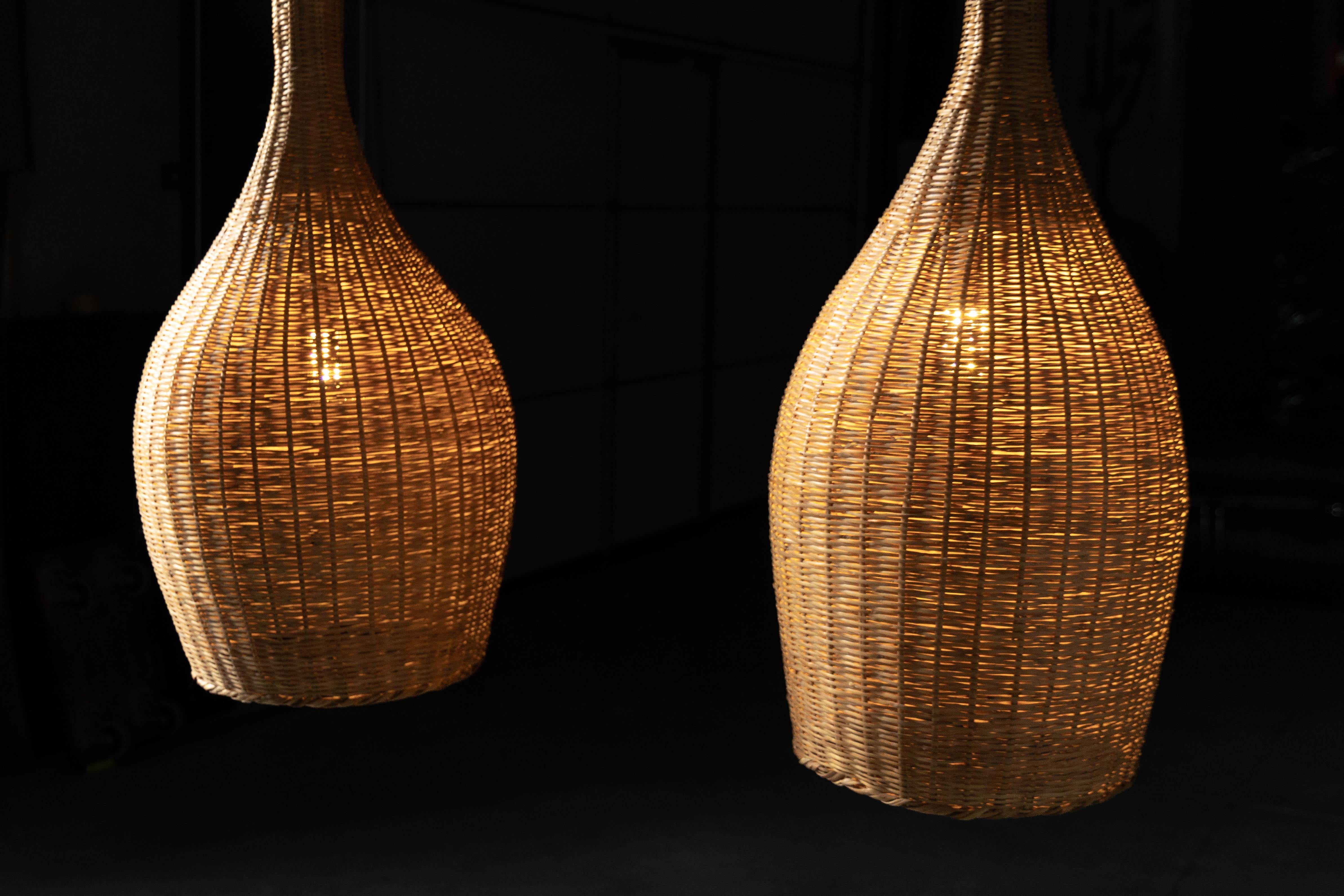 Skulpturale Rattan-Pendelleuchten, Frankreich, 1960er Jahre im Angebot 7