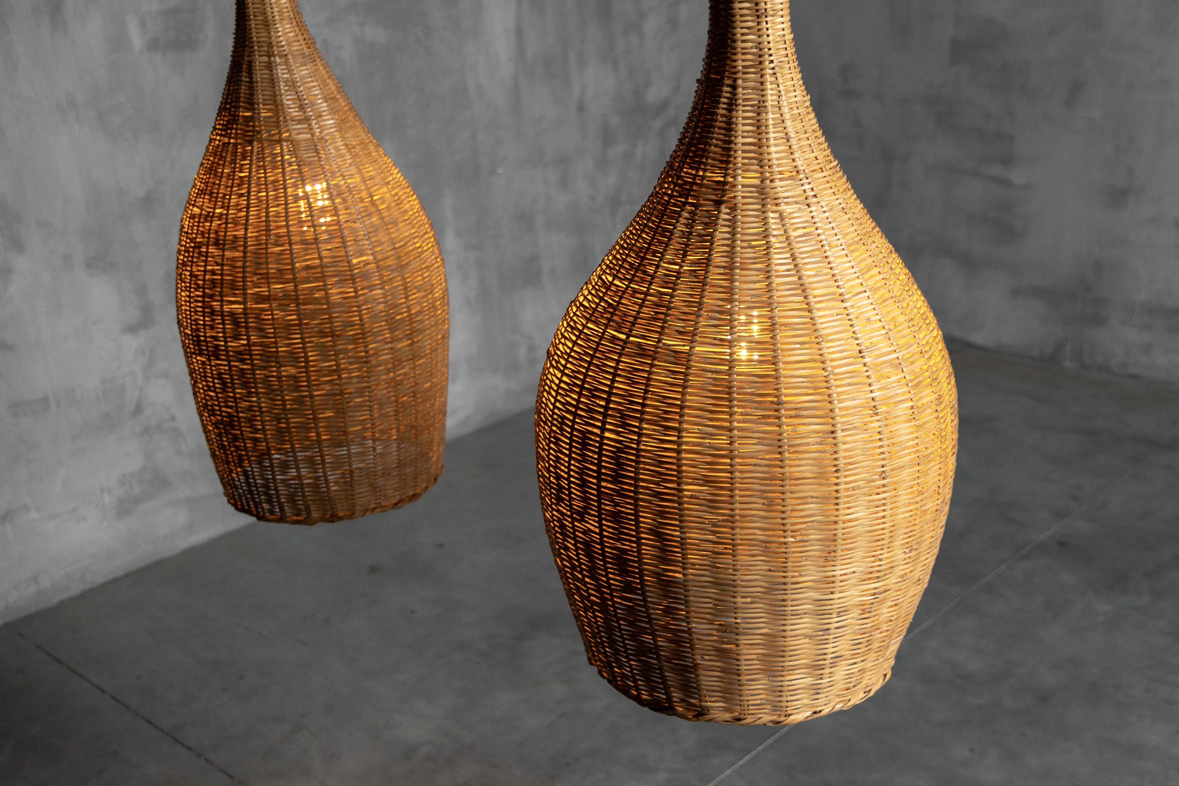 Skulpturale Rattan-Pendelleuchten, Frankreich, 1960er Jahre im Angebot 9
