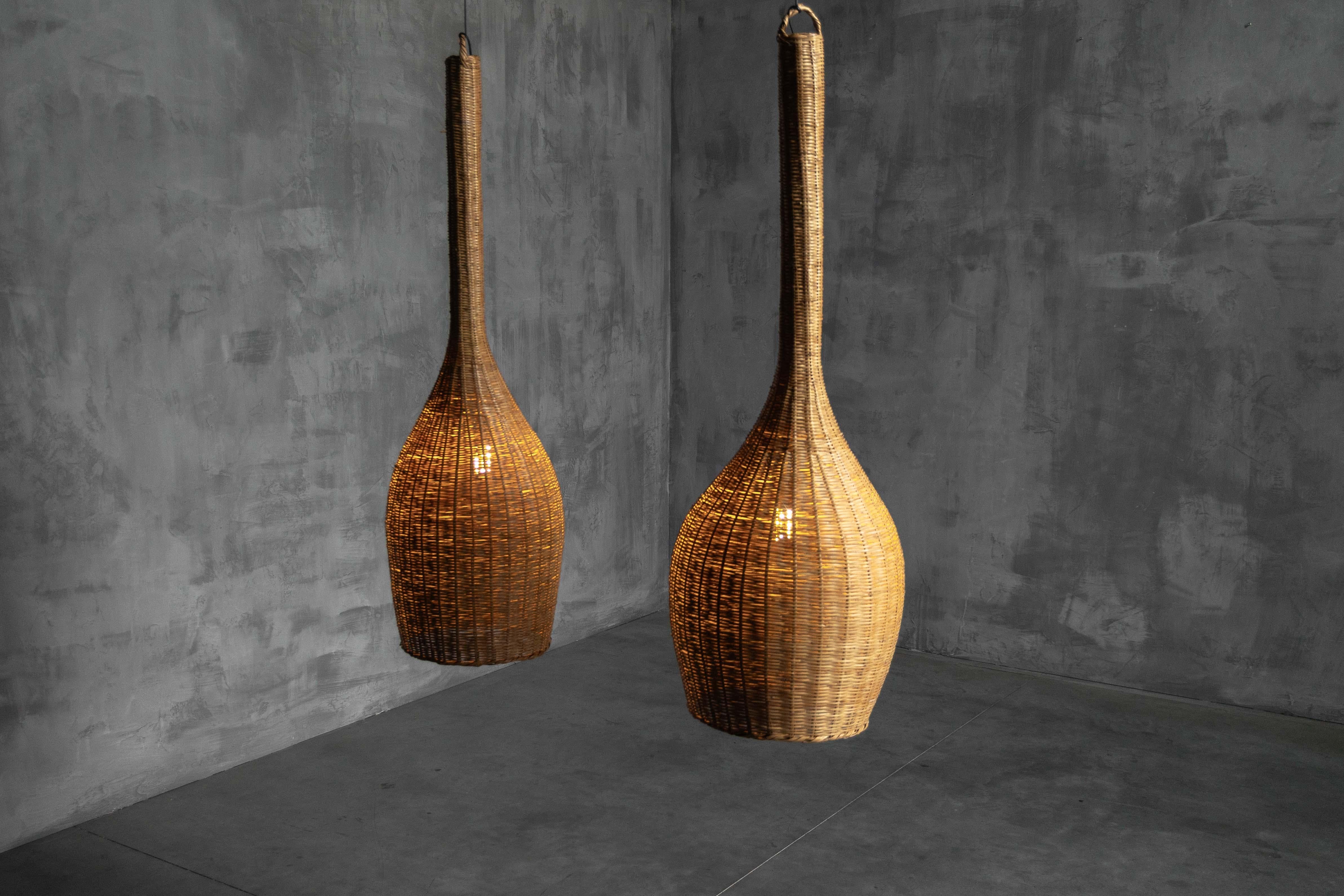 Skulpturale Rattan-Pendelleuchten, Frankreich, 1960er Jahre im Angebot 10