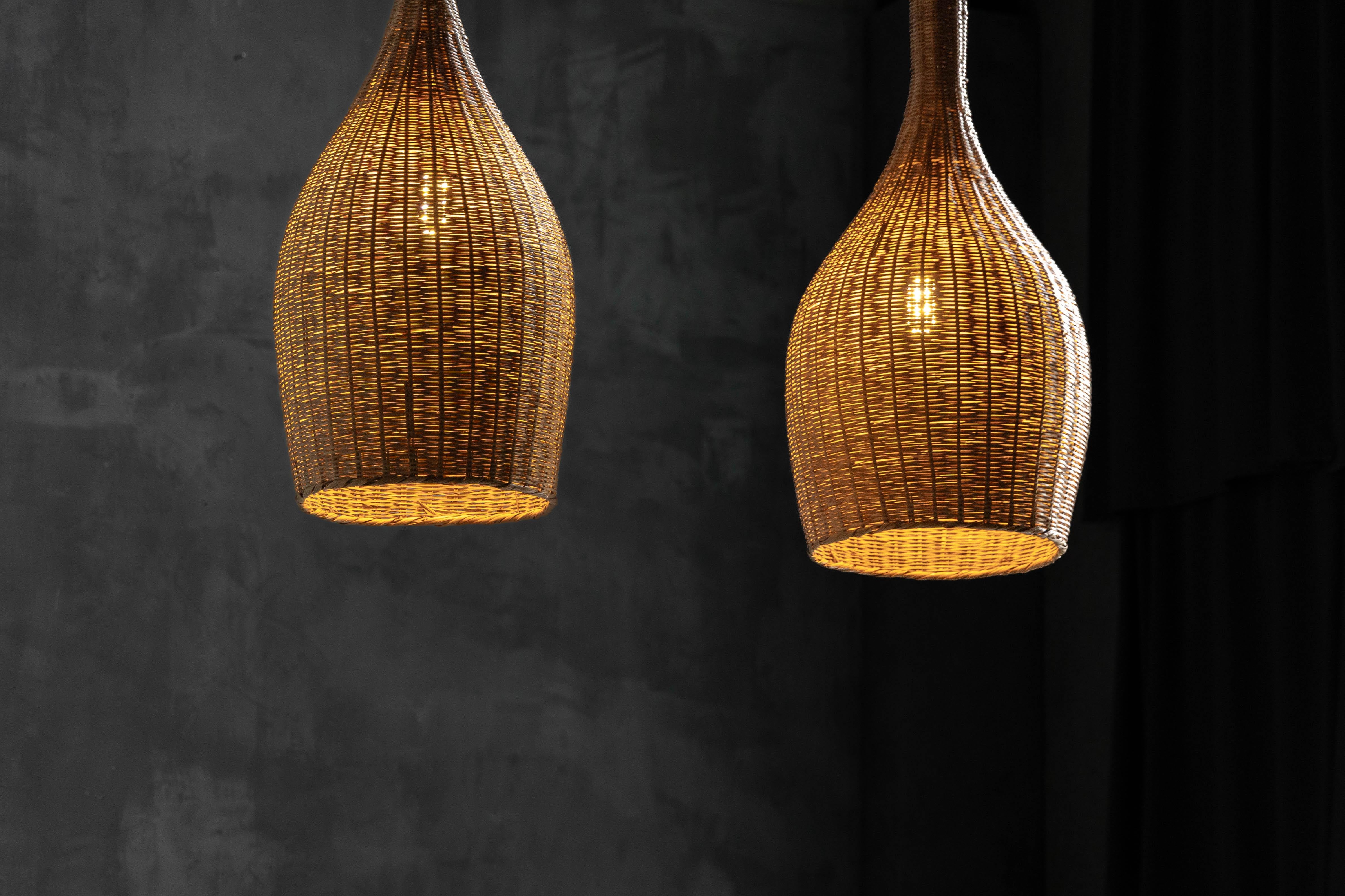 Skulpturale Rattan-Pendelleuchten, Frankreich, 1960er Jahre im Angebot 11