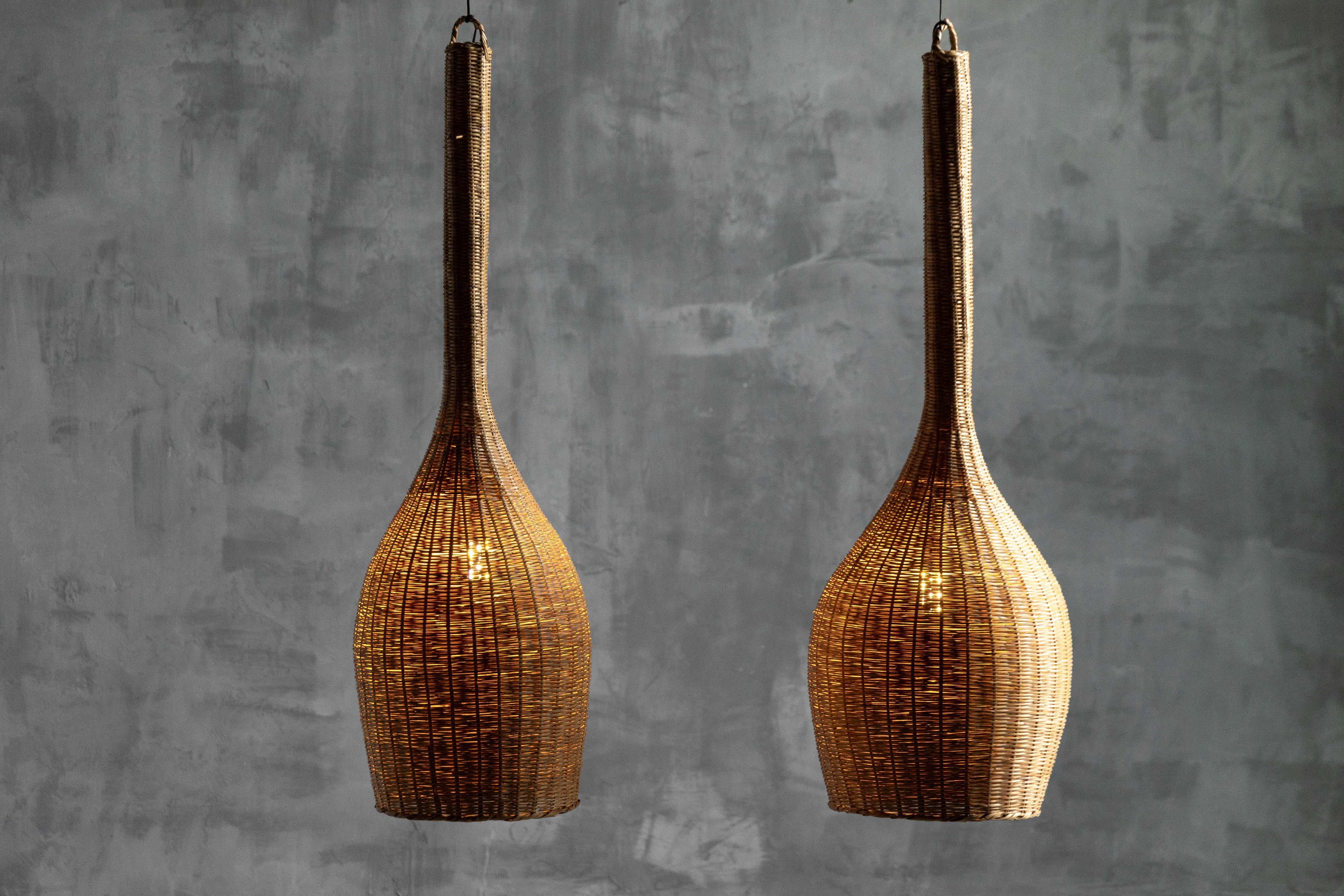 Skulpturale Rattan-Pendelleuchten, Frankreich, 1960er Jahre (Mitte des 20. Jahrhunderts) im Angebot