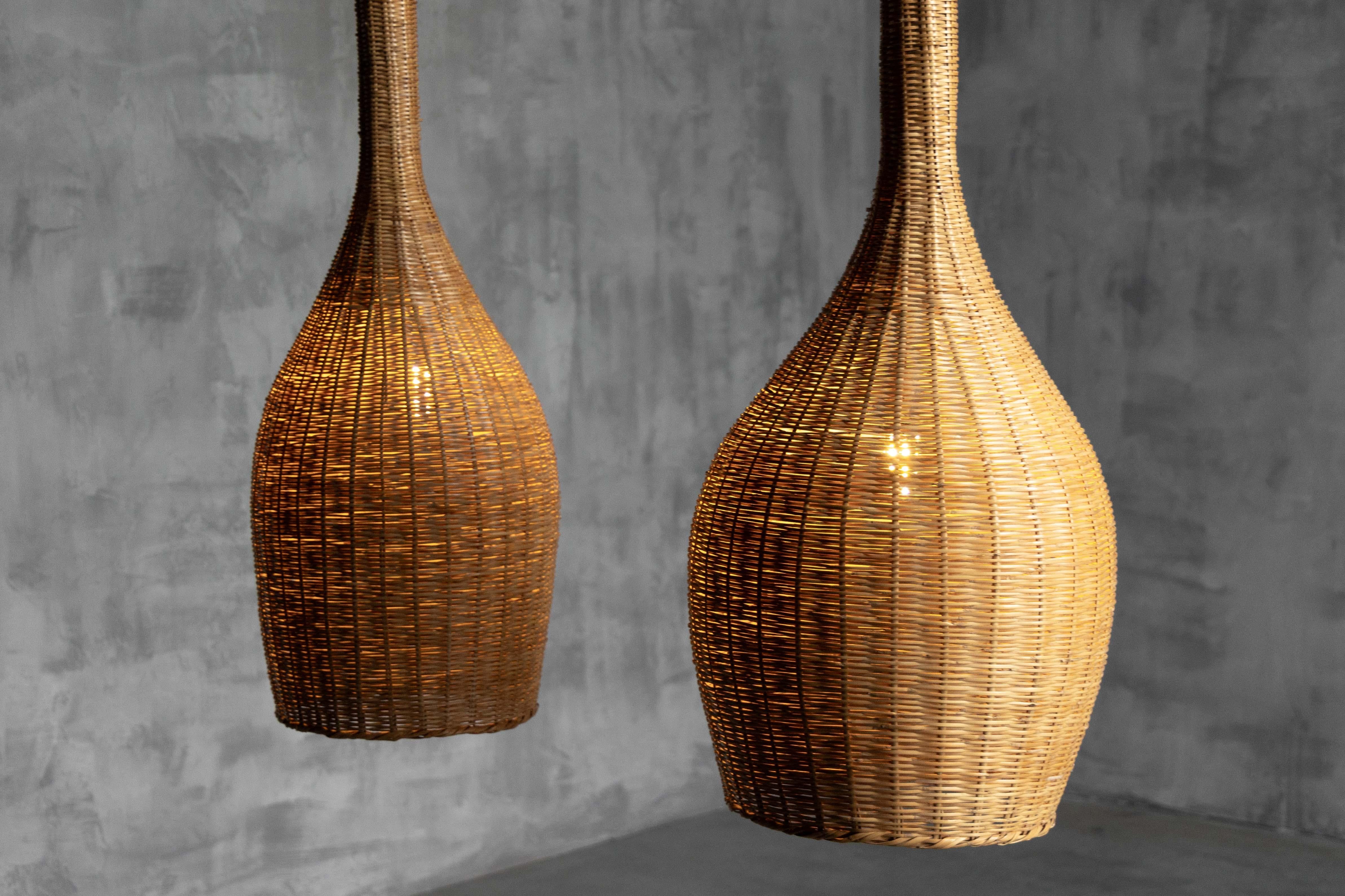 Skulpturale Rattan-Pendelleuchten, Frankreich, 1960er Jahre im Angebot 2