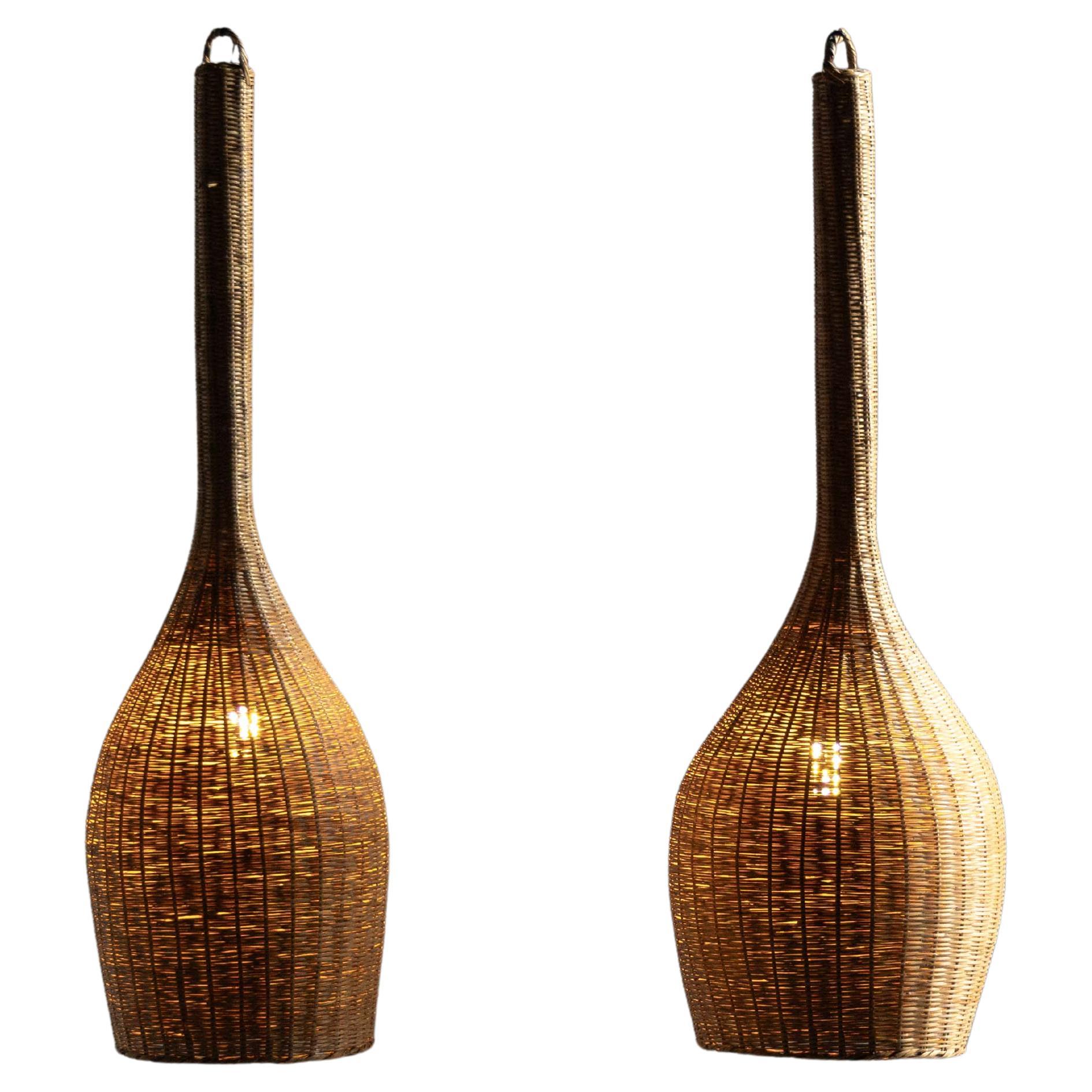 Skulpturale Rattan-Pendelleuchten, Frankreich, 1960er Jahre im Angebot