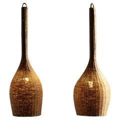 Skulpturale Rattan-Pendelleuchten, Frankreich, 1960er Jahre