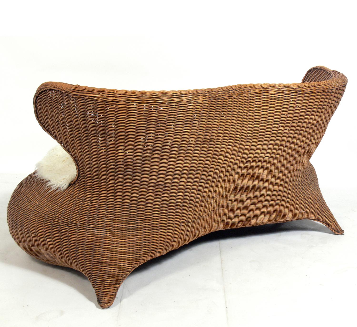 Japanese Sculptural Rattan Settee