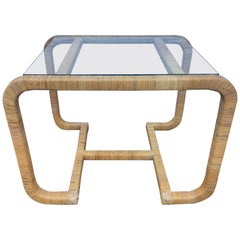Sculptural Rattan Wrapped Glass Side Table, Palm Regency