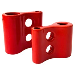 Sculptural Red Ceramic Vases - Set of 2