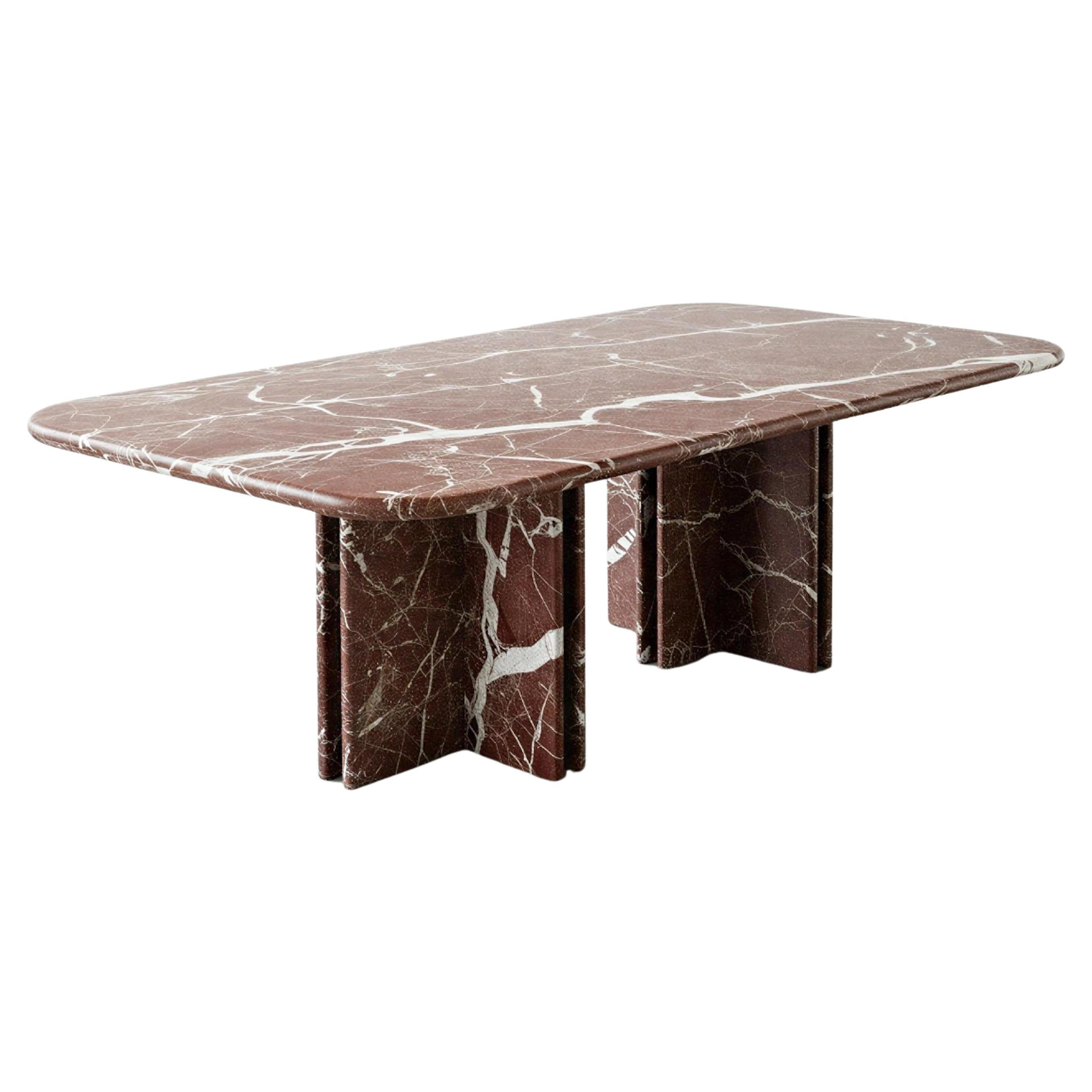 Sculptural Red Marble Handcrafted Dining Table - Rosso Levanto Table Design