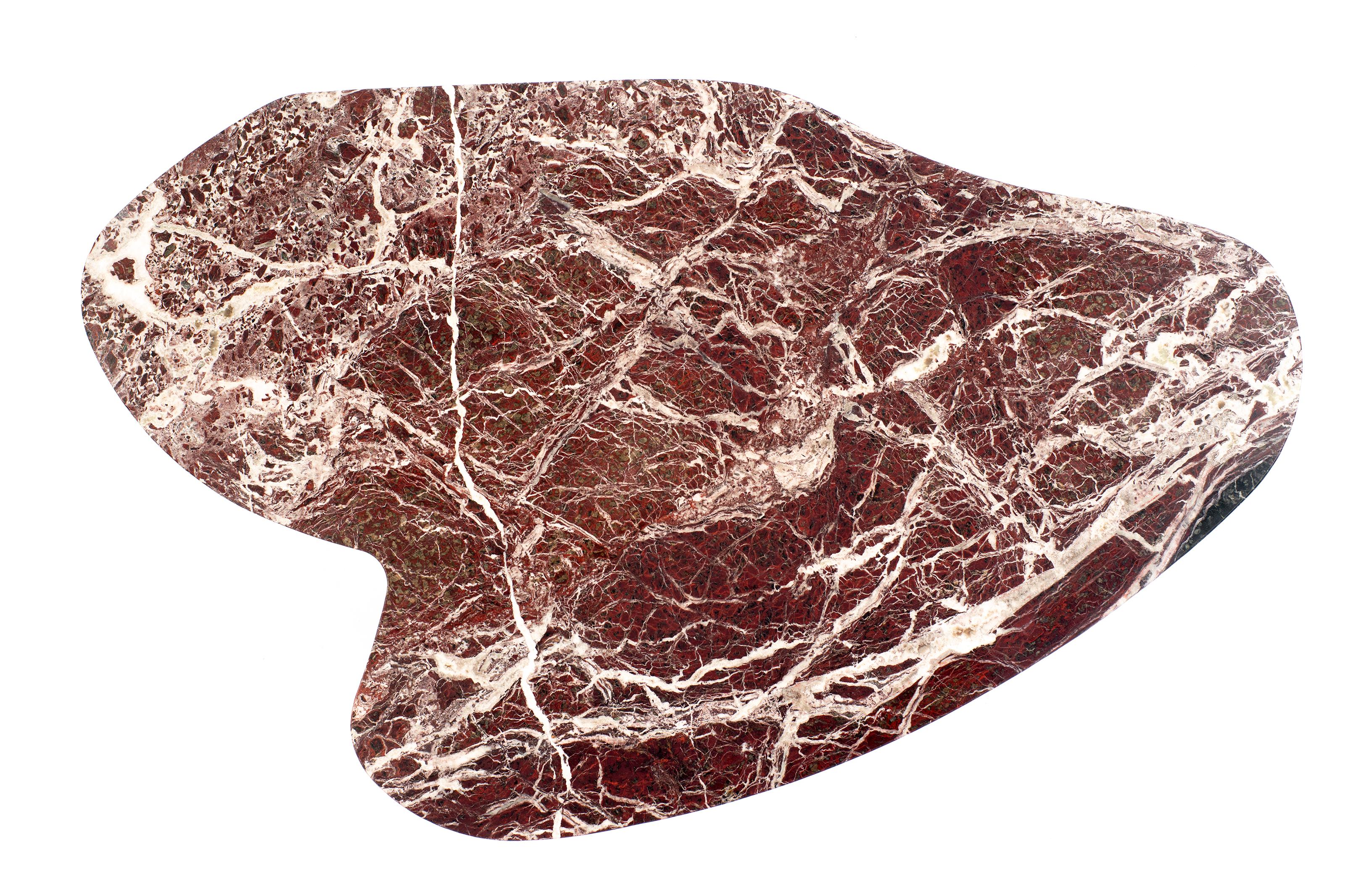 Organic Modern Sculptural Red Marble Table, Lorenzo Bini