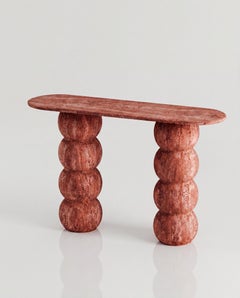 Sculptural Red Travertine Stone Console Table, Red Marble Console Table