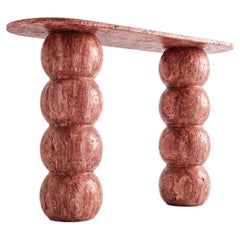 Sculptural Red Travertine Stone Console Table, Red Marble Console Table