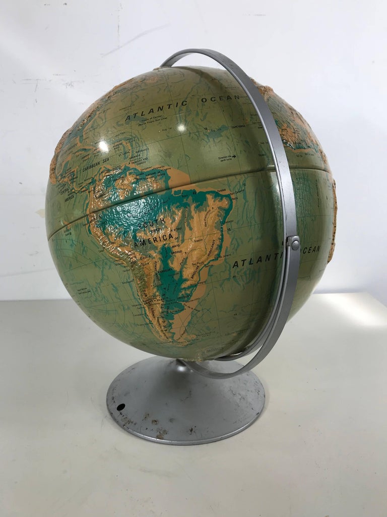 Sculptural Relief World Globe by Nystrom For Sale at 1stDibs